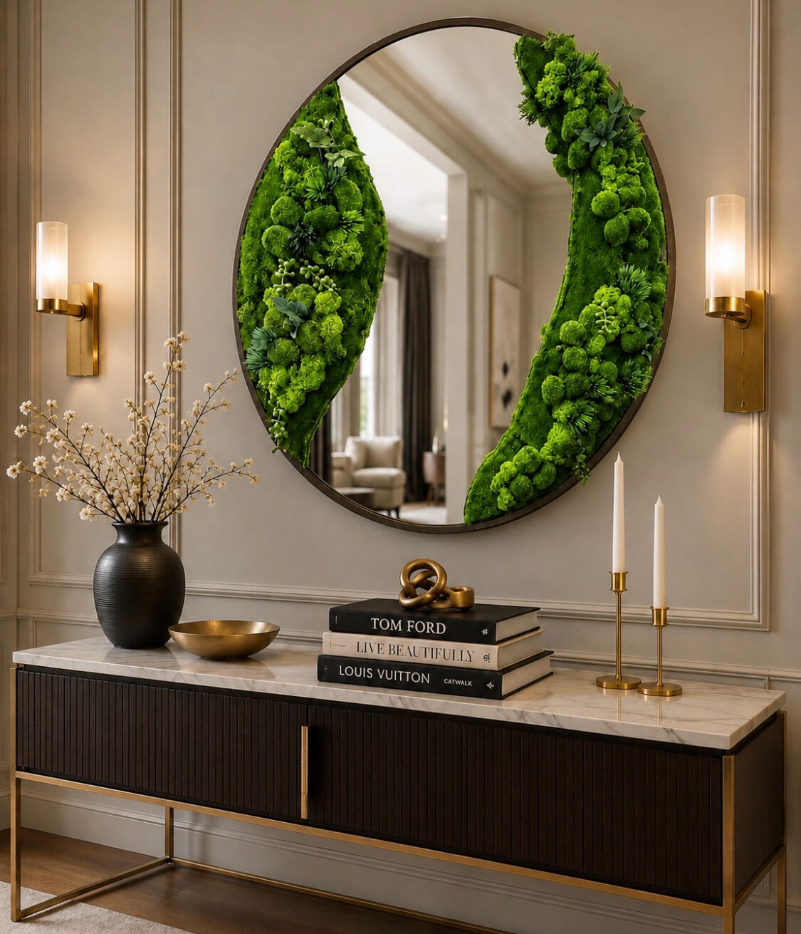 Where reflection meets nature. A handcrafted statement piece designed to bring organic beauty, texture, and life into the space.