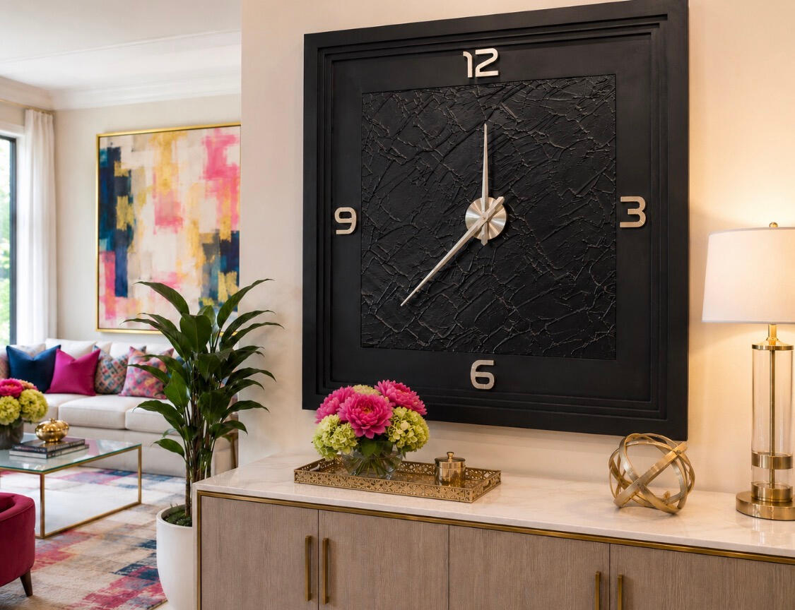 The Appointed Time is a handcrafted statement clock created as a reminder that timing matters. Its rich black texture and sculptural details transform a functional object into a piece of art.